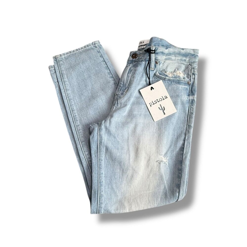 NWT Pistola Mid-Rise Distressed Boyfriend Jeans – Light Wash Size 27
